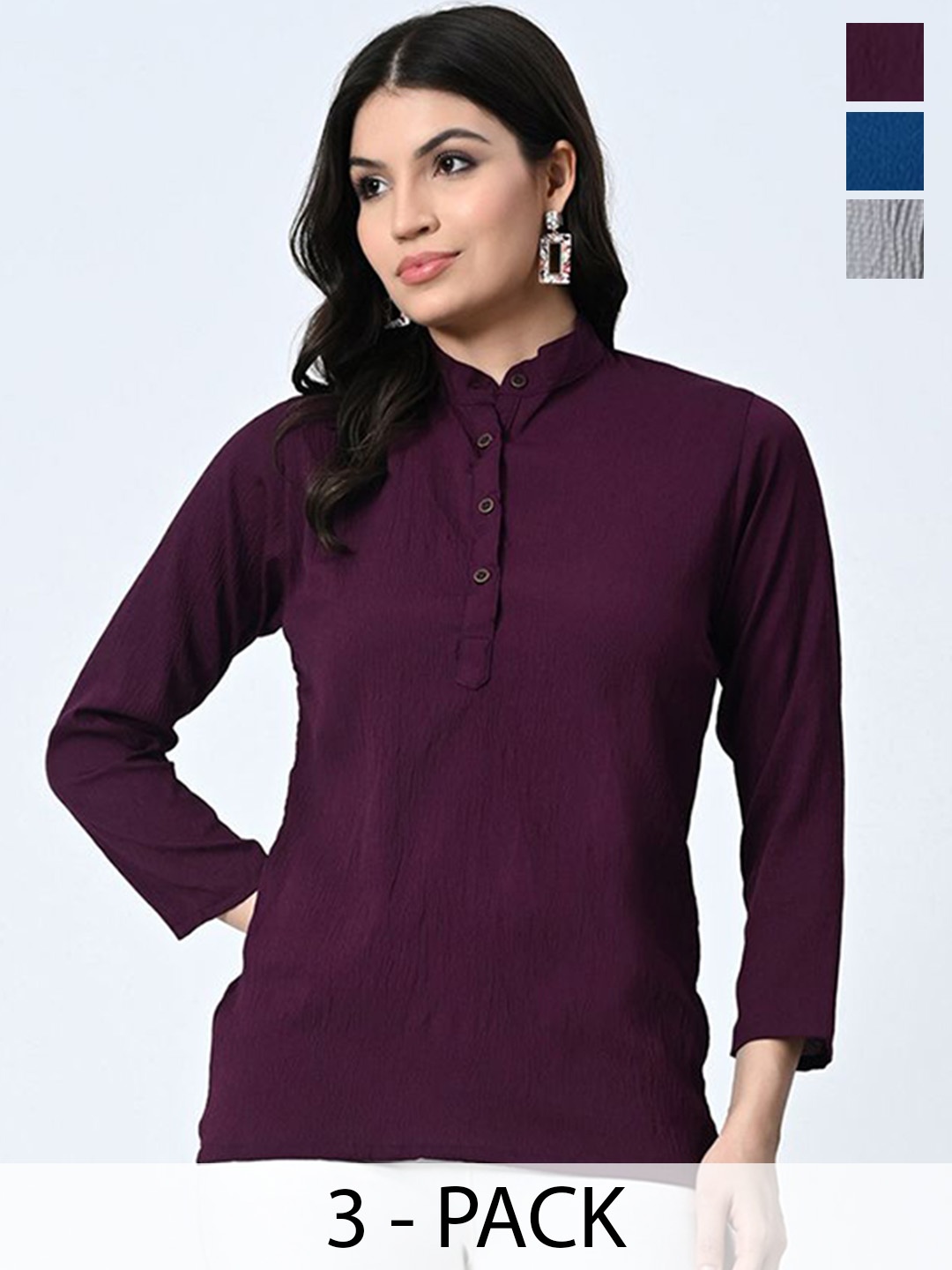 

BAESD Pack Of 3 Band Collar Tops, Purple