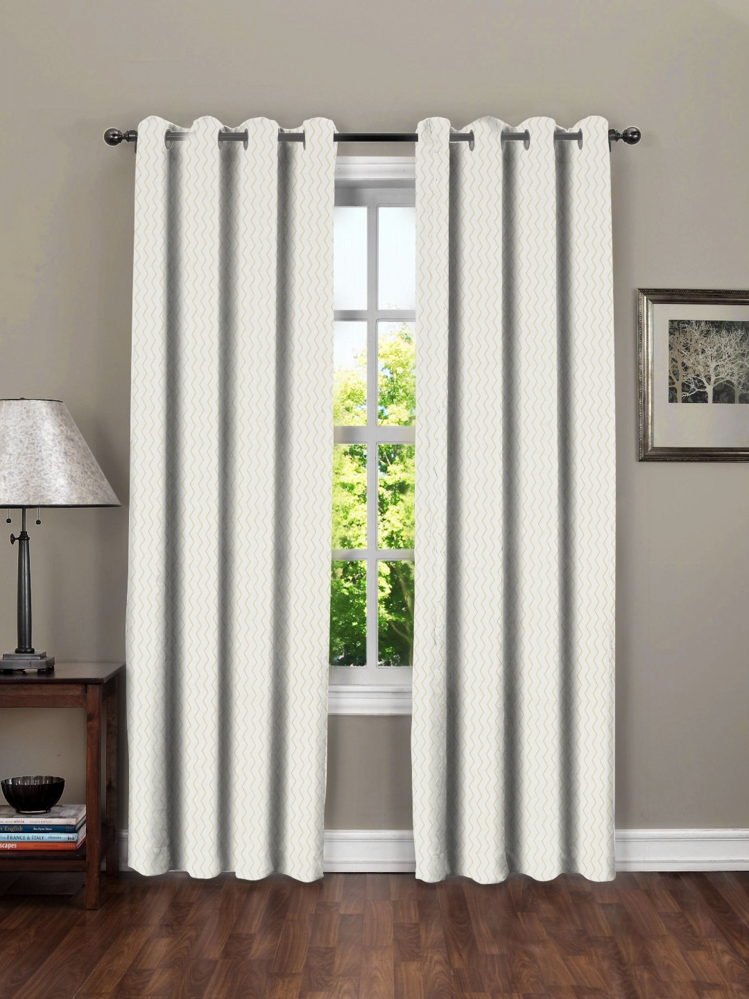 

RRC White & White 2 Pieces Geometric Room Darkening Door Curtains