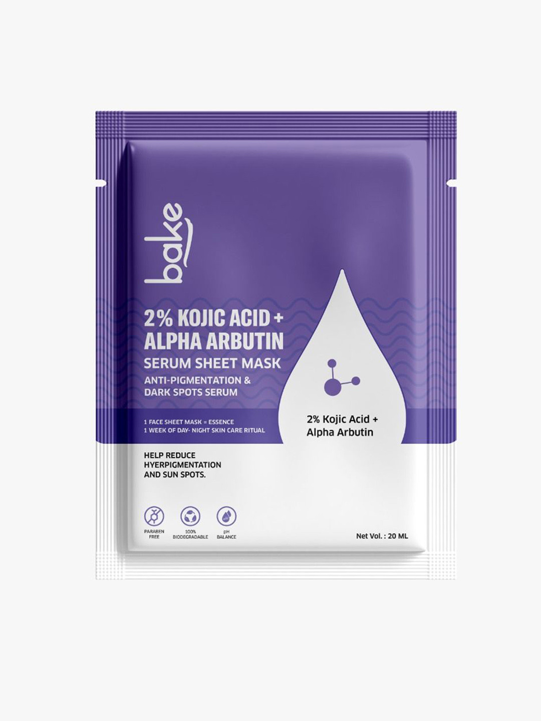 

BAKE 2% Kojic Acid + Alpha Arbutin Tan Removal Serum Sheet Mask - 20 ml, White