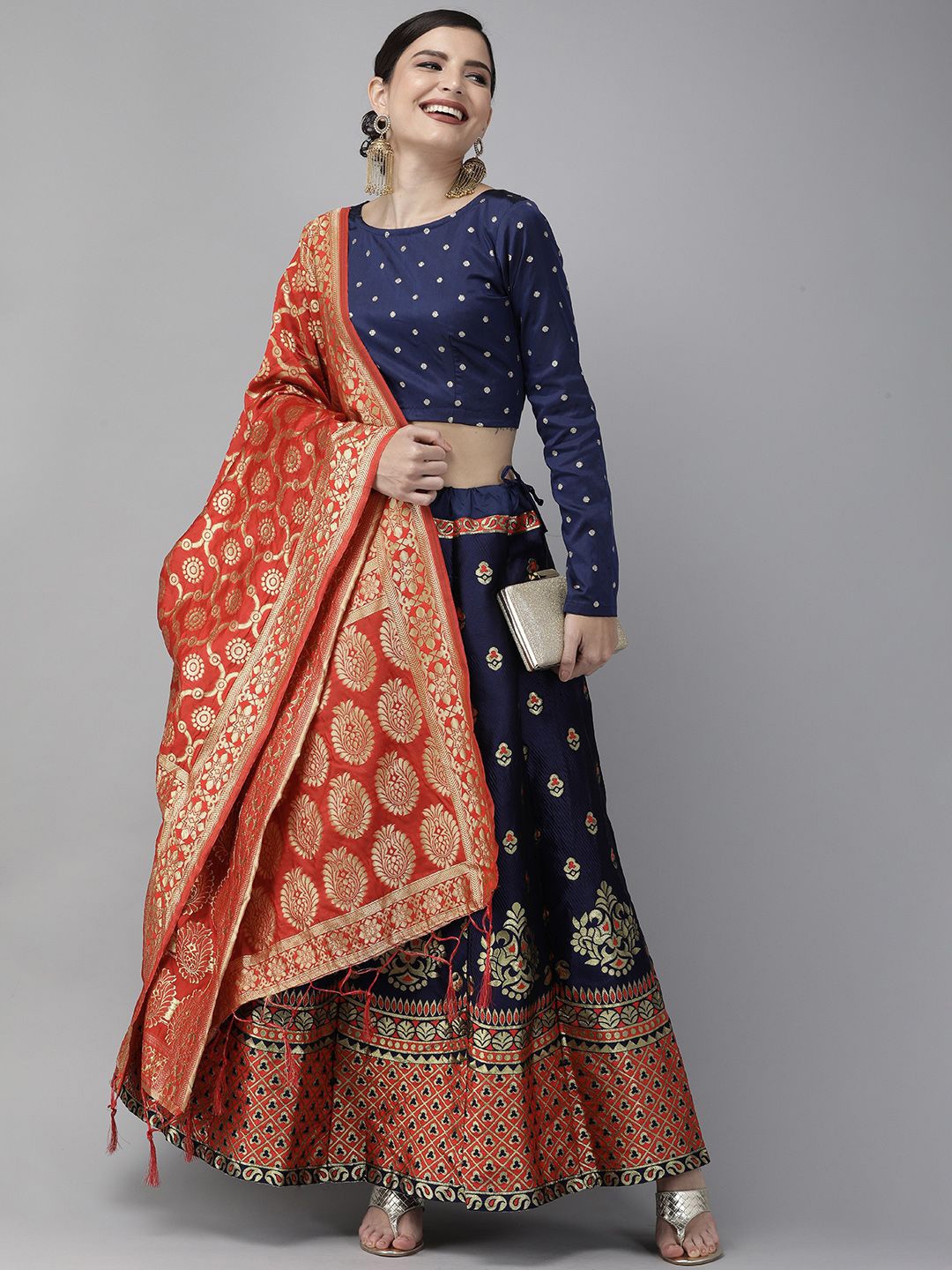 

MAGMINA Woven Design Semi-Stitched Lehenga & Unstitched Blouse With Dupatta, Blue