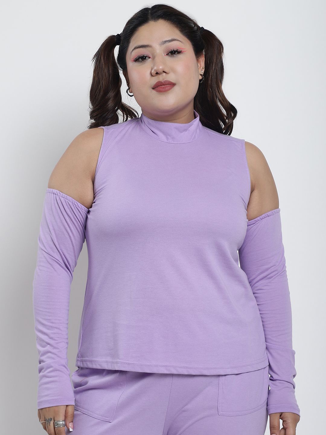 

thkgrlz Cold-Shoulder Cotton Top, Lavender