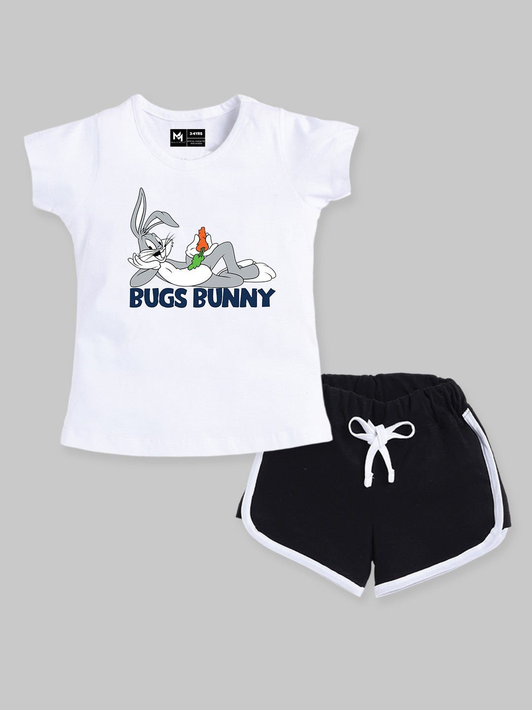 

YK X Minute Mirth Girls Printed Pure Cotton Tshirt with Shorts, White