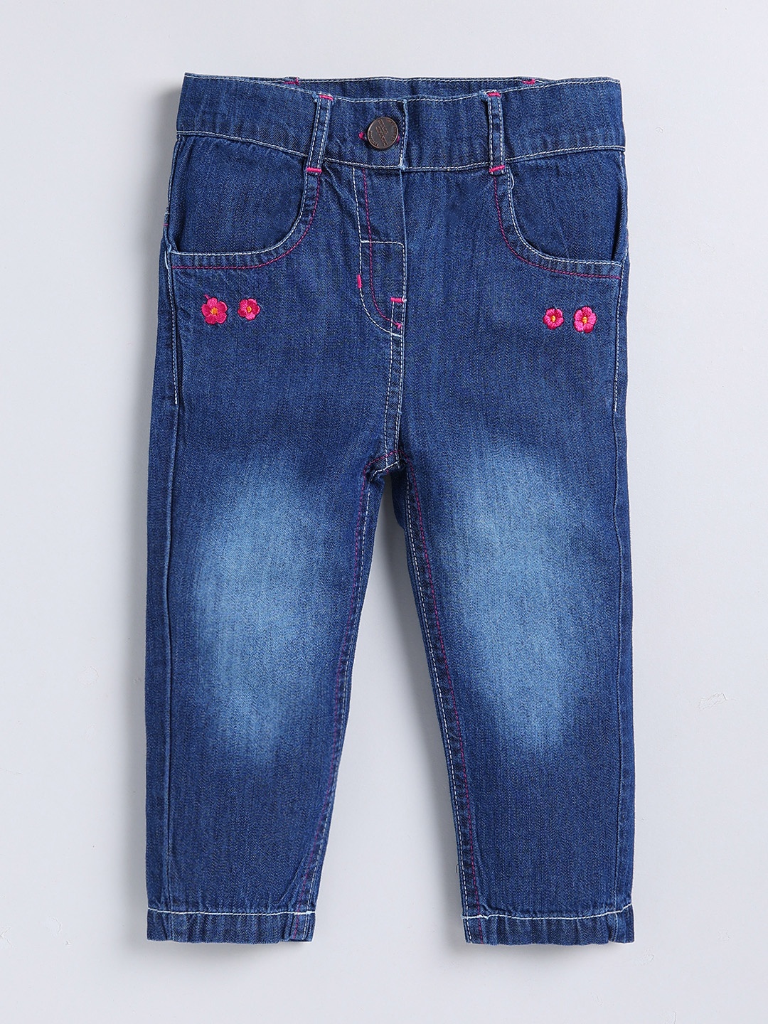 

Here&Now X Denikid Girls Pure Cotton Light Fade Embroidered Jeans, Blue