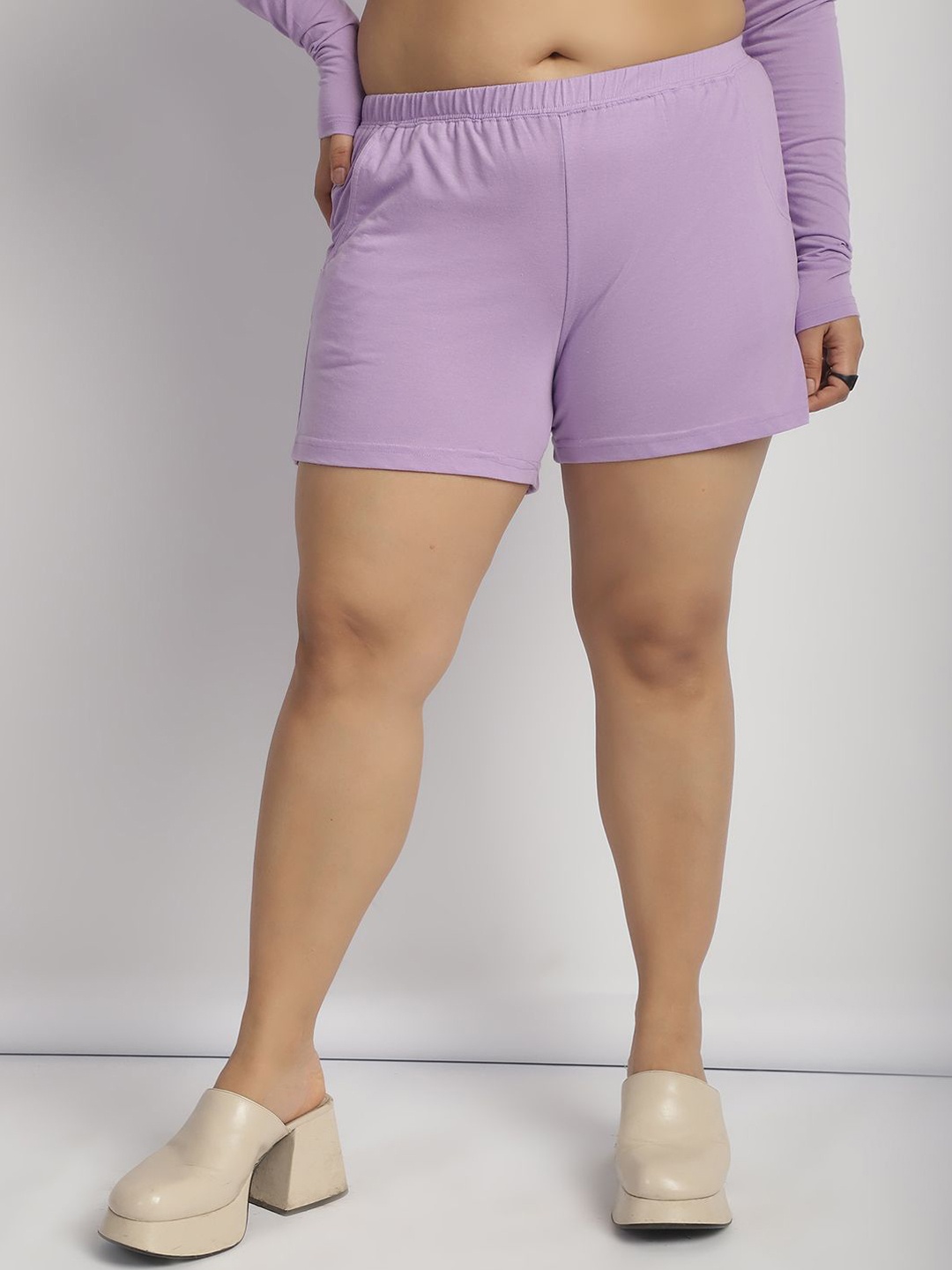 

thkgrlz Women Plus Size Relaxed Fit High-Rise Shorts, Lavender