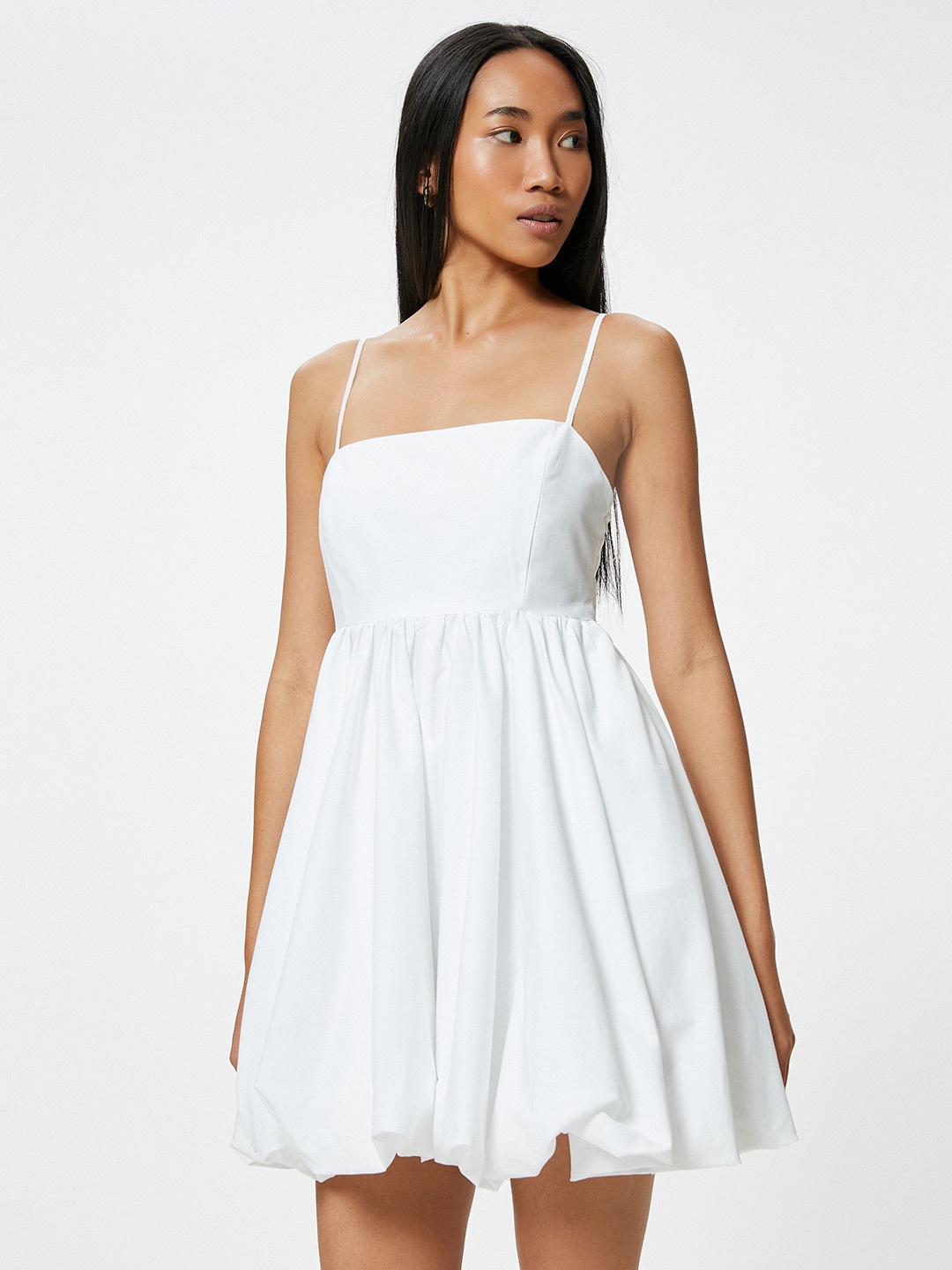 

Koton Shoulder Straps Cotton Fit & Flare Mini Dress, White