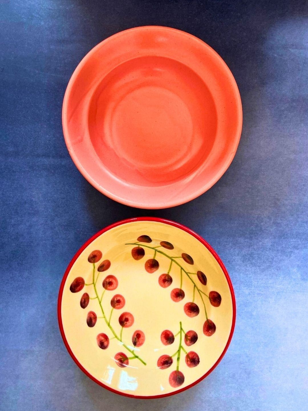 

WEAVING HOMES Pink & Beige 2 Pieces Printed Ceramic Glossy Finished Pasta Plates