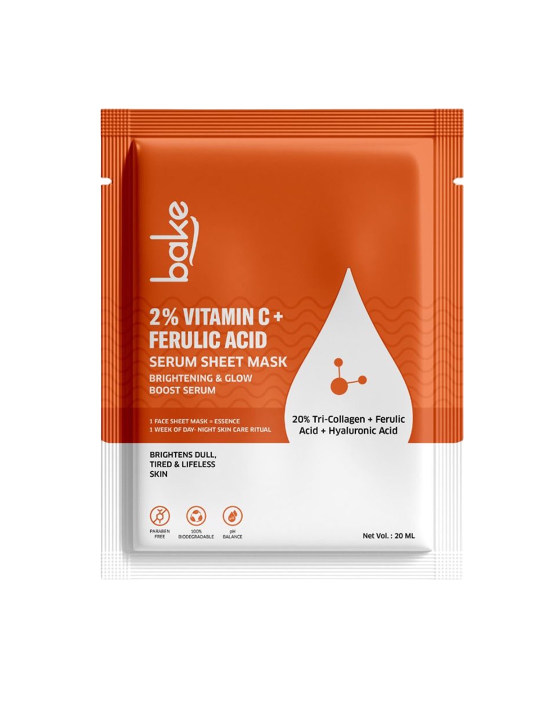 

BAKE 2% Vitamin C + Ferulic Acid Serum Sheet Mask -20ml, White