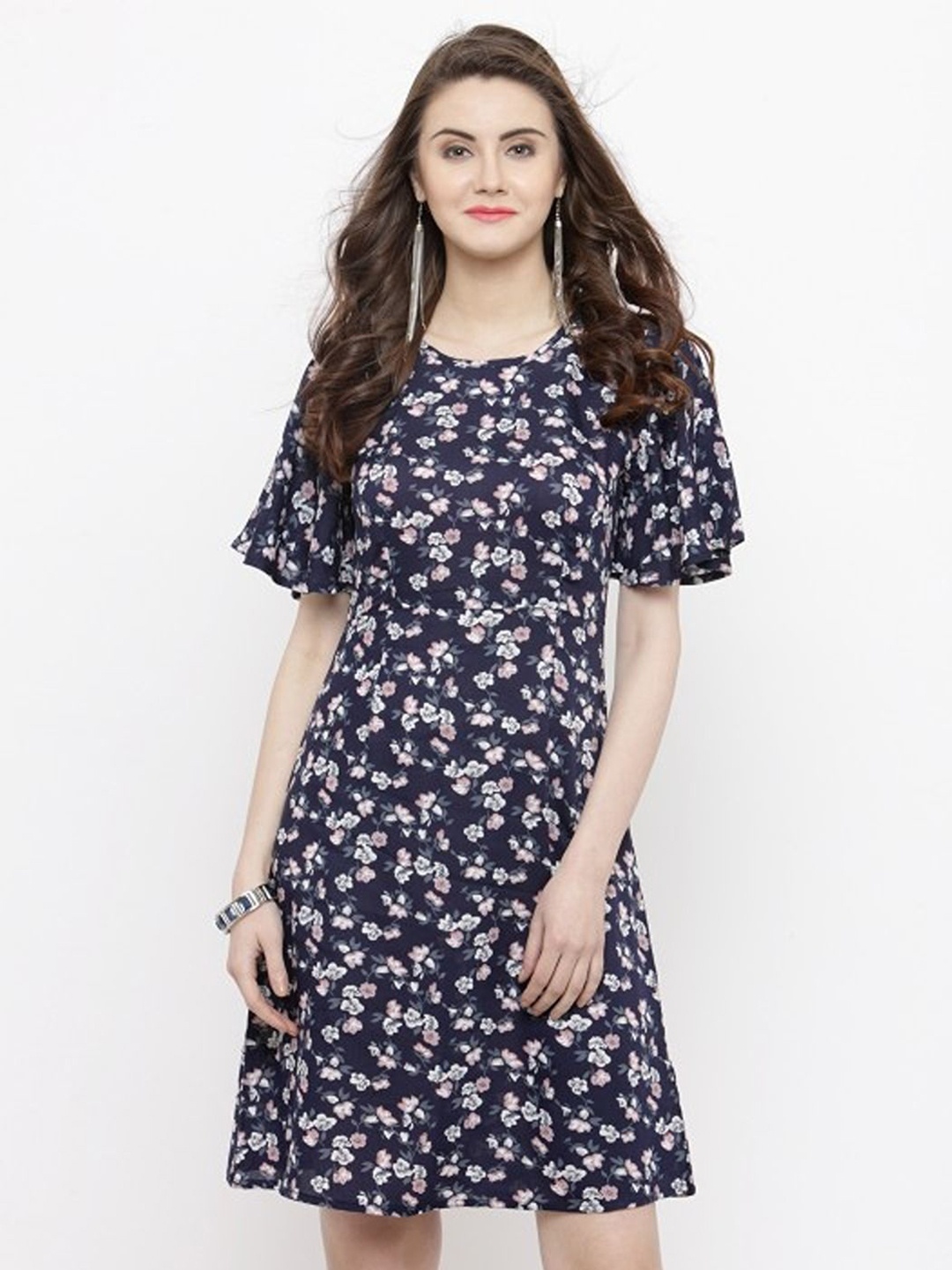 

Sera Floral Print Flared Sleeve A-Line Dress, Blue