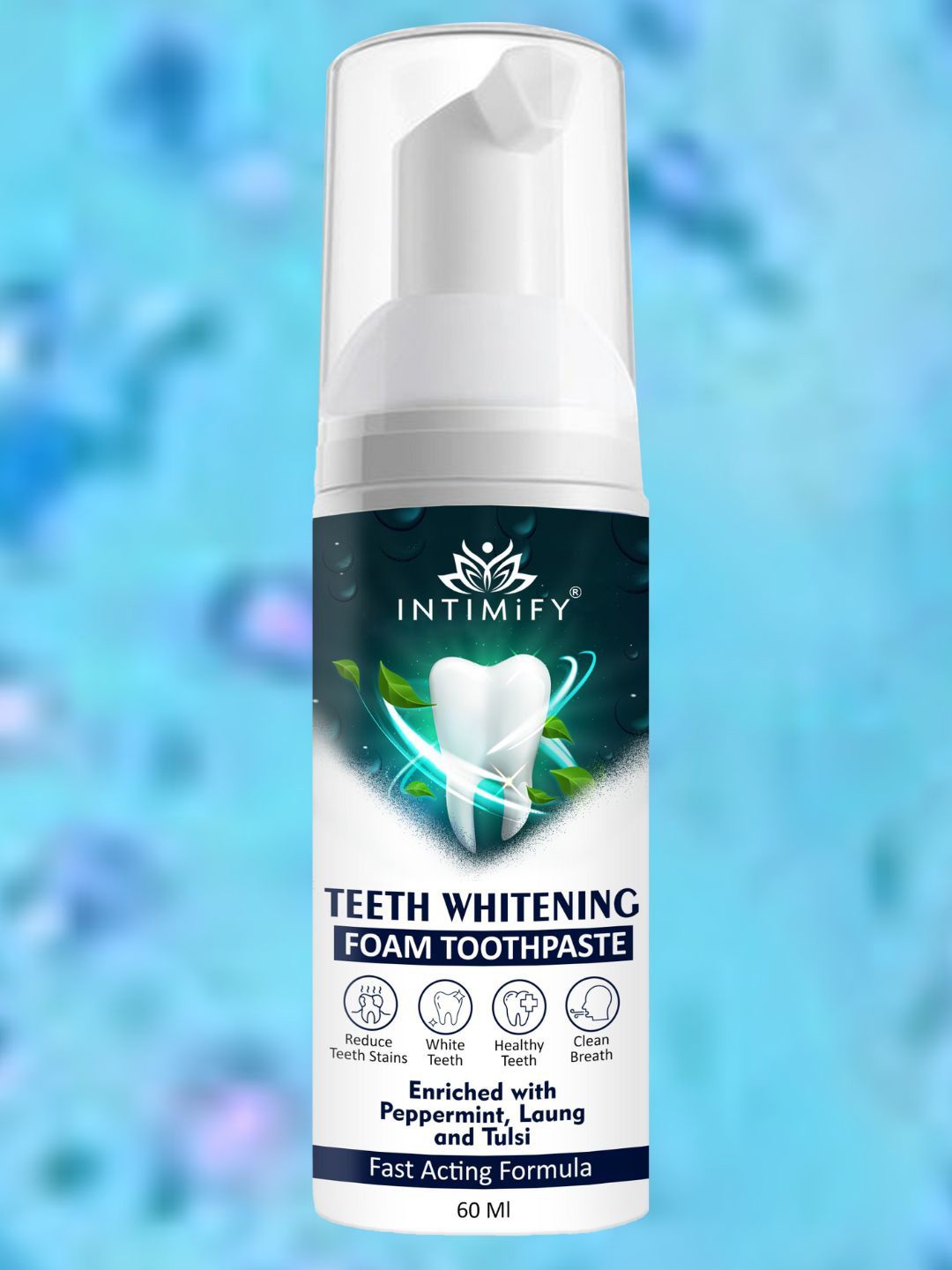 

INTIMIFY Teeth Whitening Foam Toothpaste with Peppermint Laung & Tulsi - 60ml, White