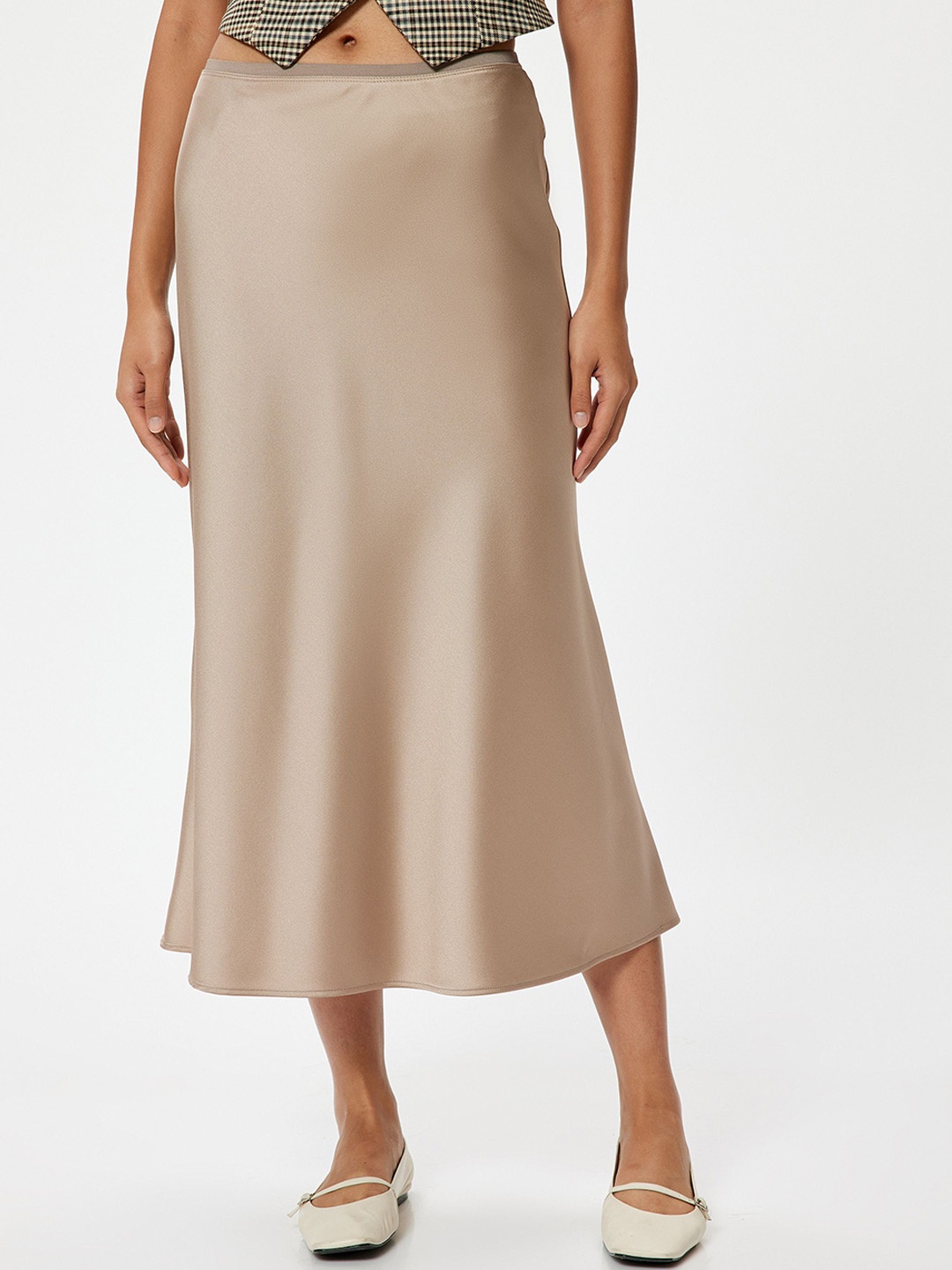 

Koton Flared A-Line Midi Skirts, Beige