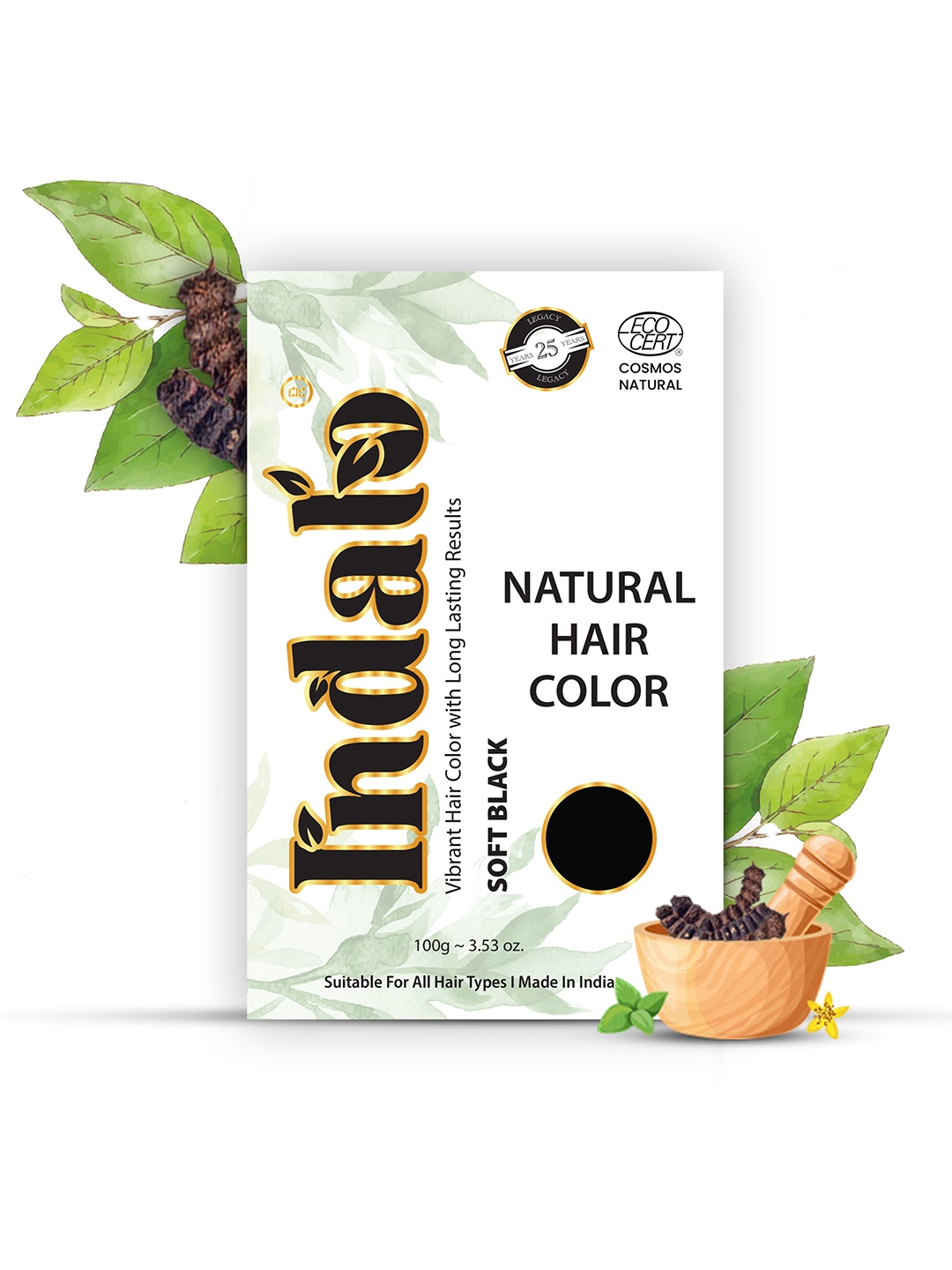 

INDALO Set of 3 Natural Hair Colour for Conditioning Hair Growth 100 g Each - Soft Black