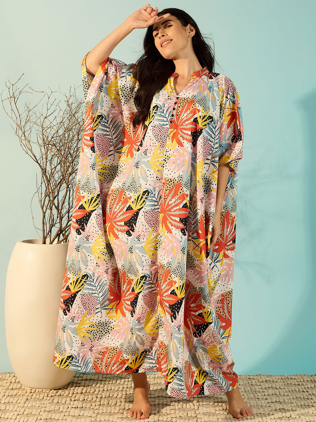 

The Kaftan Company Printed Maxi Nightdress, Red