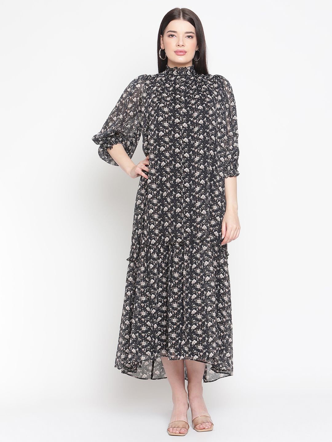 

Amagyaa Floral Printed A-Line Maxi Dress, Black