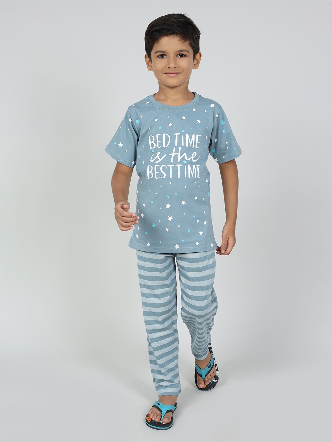 

Here&Now X Denikid Boys Printed Pure Cotton T-shirt with Trousers, Blue