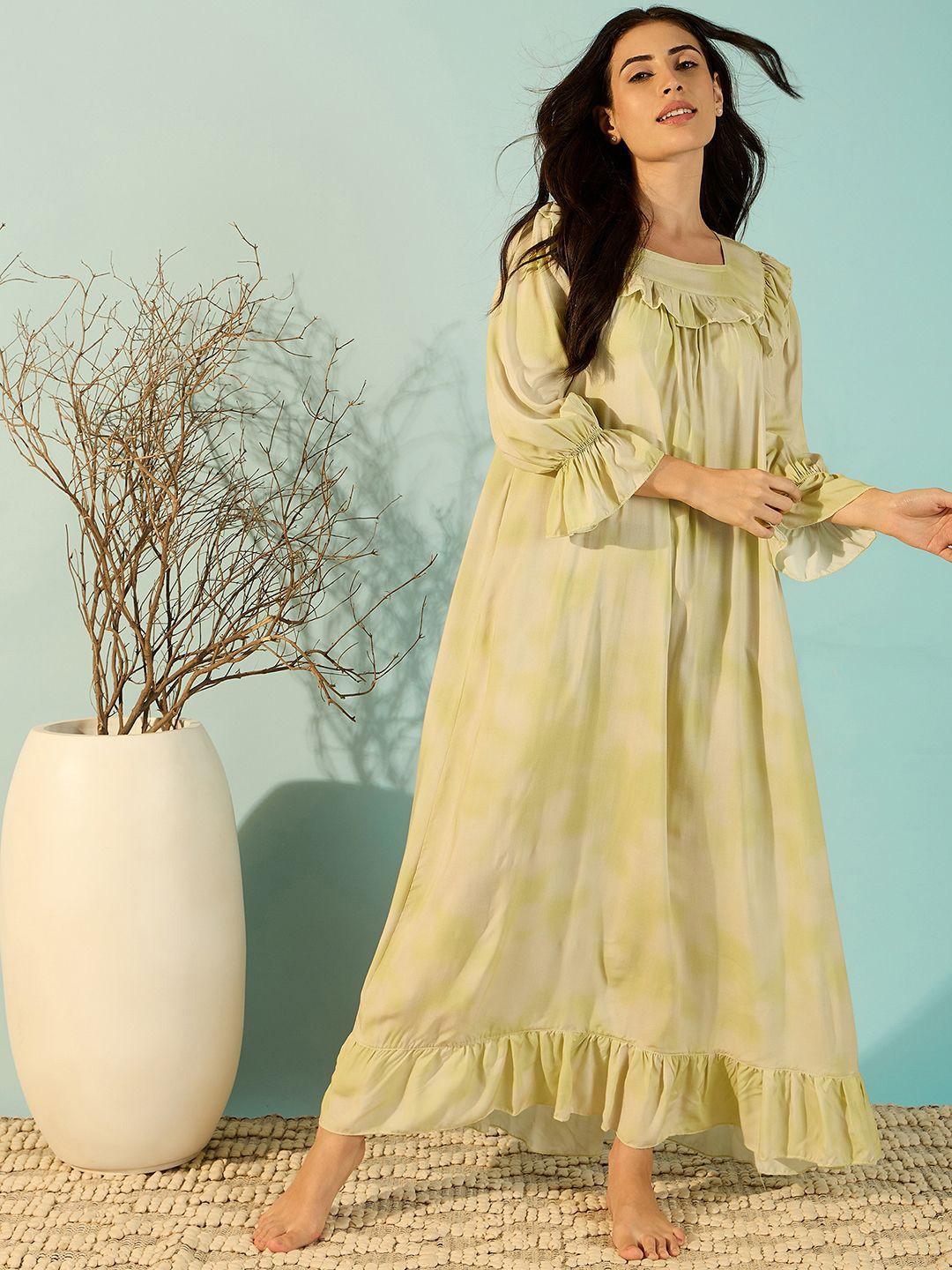 

The Kaftan Company Ruffle Maxi Nightdress NT-MD-JULIET16, Yellow
