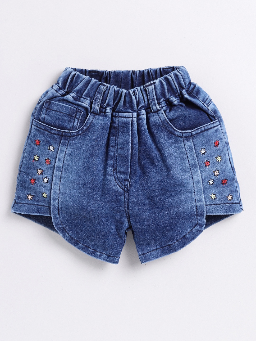 

Here&Now X Denikid Girls Pure Cotton Conversational Embroidered Denim Shorts, Blue