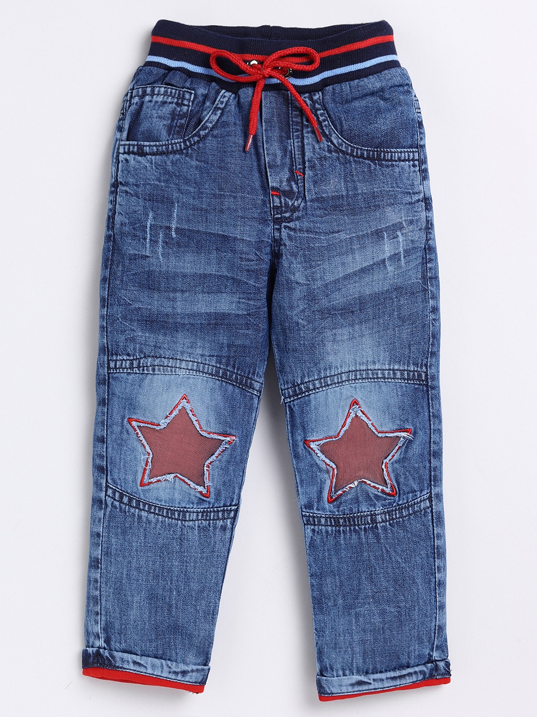 

Here&Now X Denikid Boys Pure Cotton Heavy Fade Embroidered Joggers Jeans, Blue