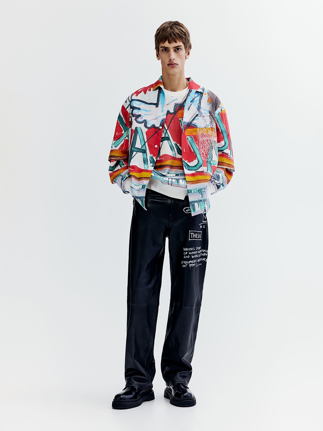 

H&M Men Oversized Graphic Printed Shirt Collar Sweatshirt, Red