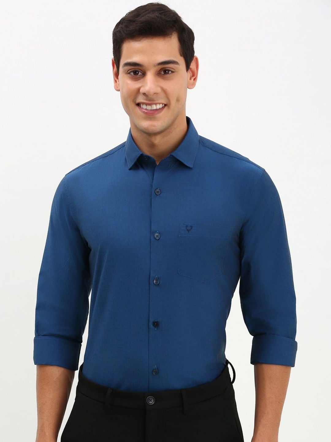 

Allen Solly Men Spread Collar Solid Cotton Slim Fit Formal Shirt, Blue
