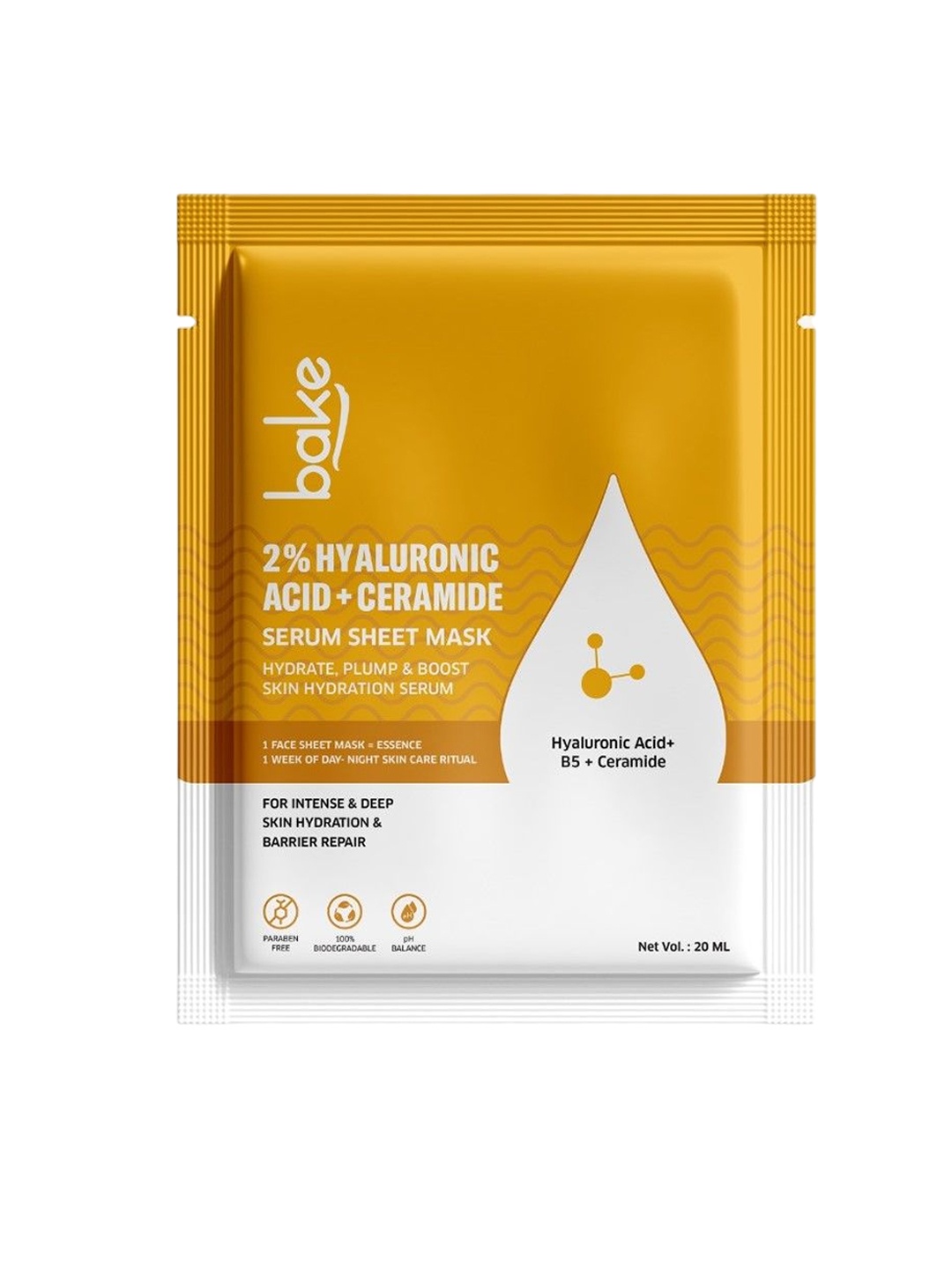 

BAKE 2% Hyaluronic Acid Ceramide Serum Sheet Mask-20 ml, White