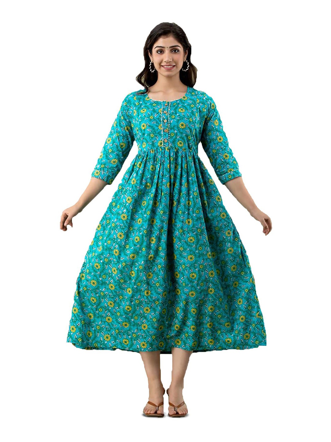 

SHOOLIN Ethnic Print Fit & Flare Maternity Dress, Turquoise blue