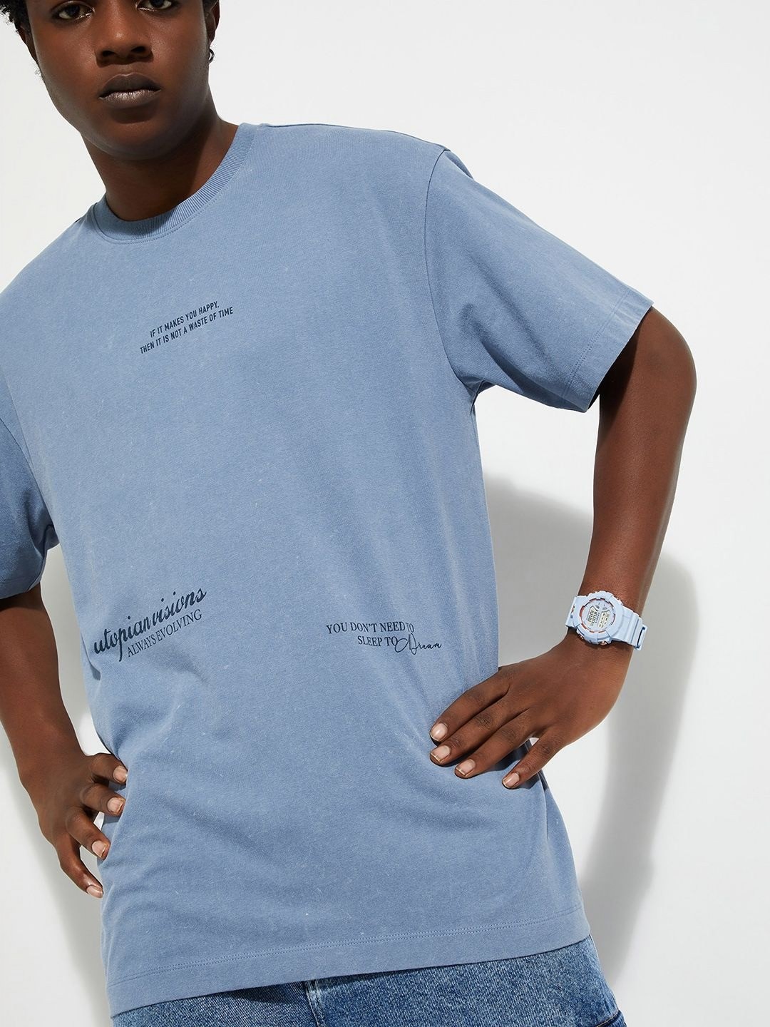 

max URB_N Men Oversized Back Printed T-shirt, Blue