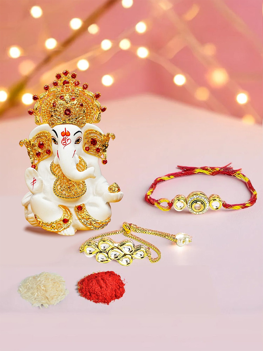 

Ekhasa Set Of 2 Bhaiya Bhabhi Rakhi with Ganesha Idol, Red