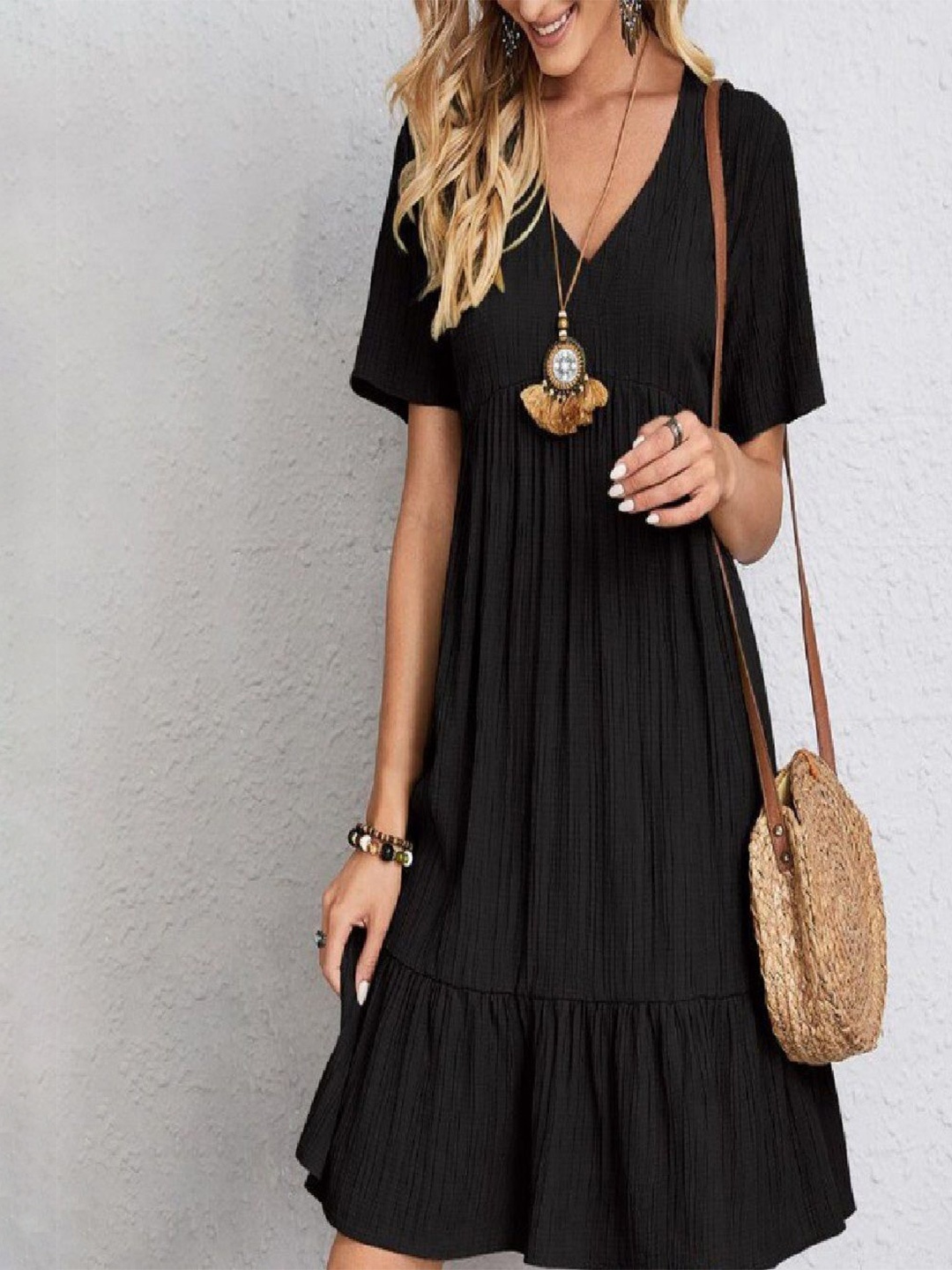 

StyleCast Tiered Fit & Flare Dress, Black