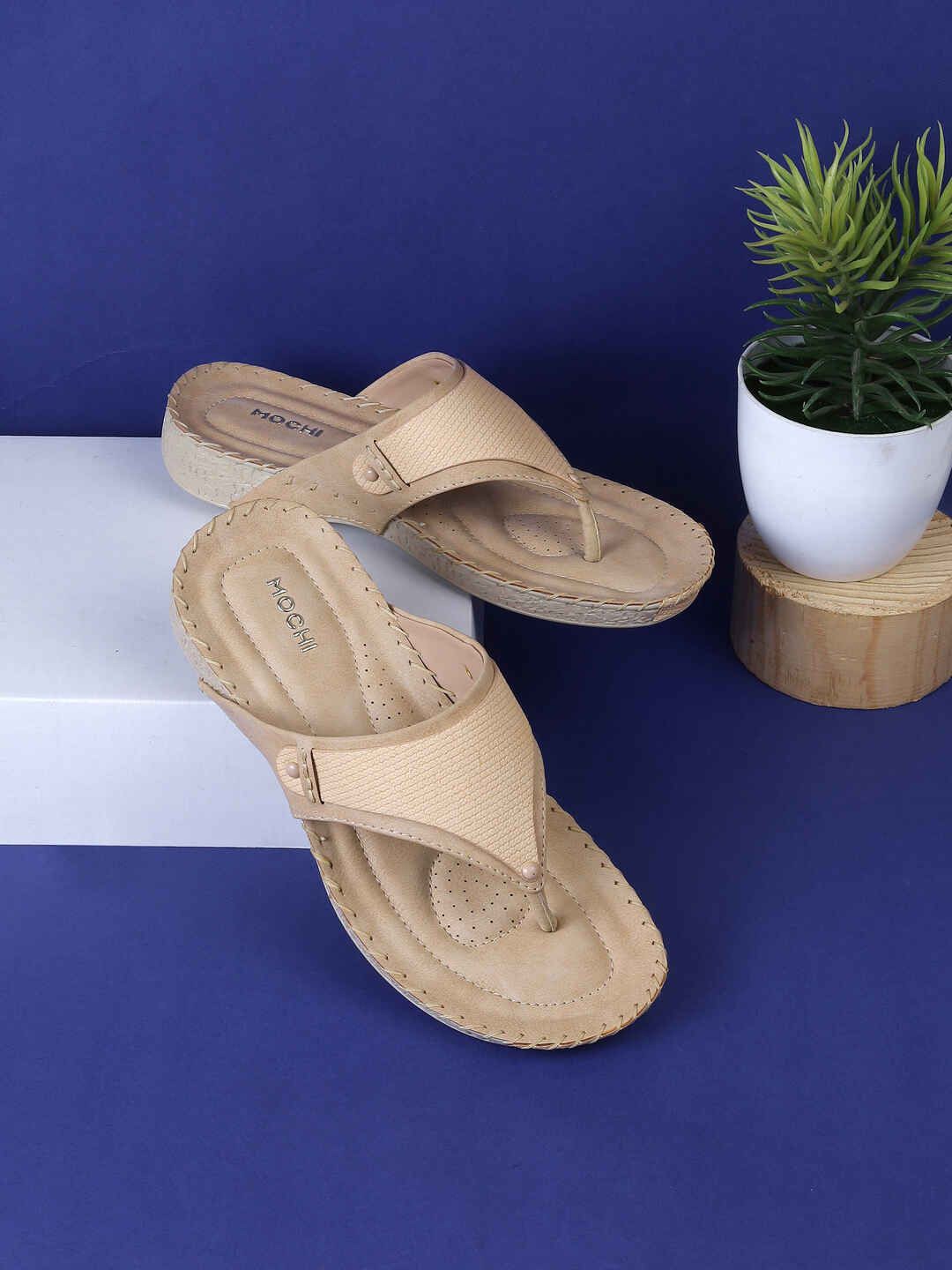 

Mochi Women T-Strap Flats, Beige