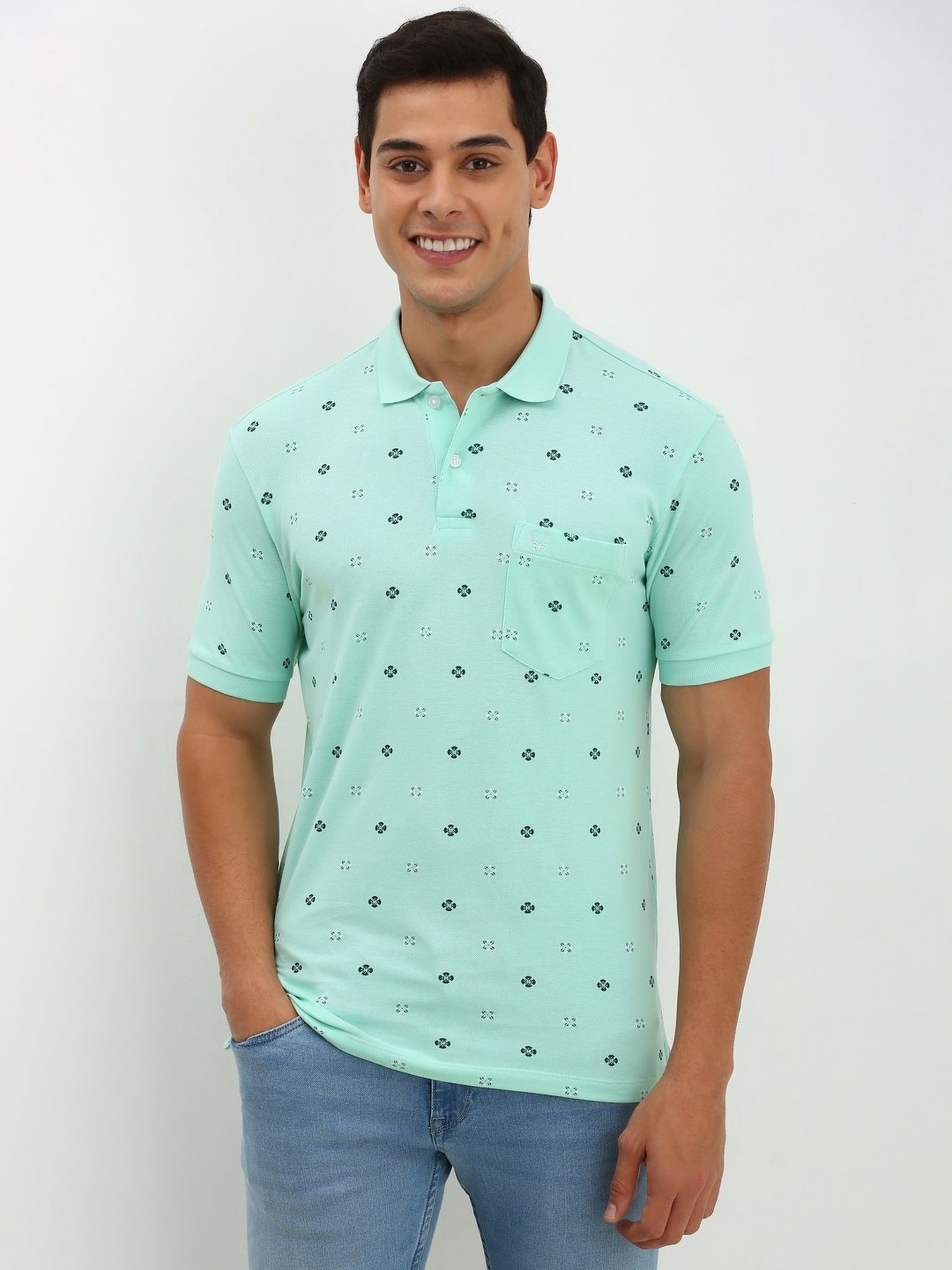 

Allen Solly Men Floral Printed Floral Print Polo Collar Cotton T-shirt, Green