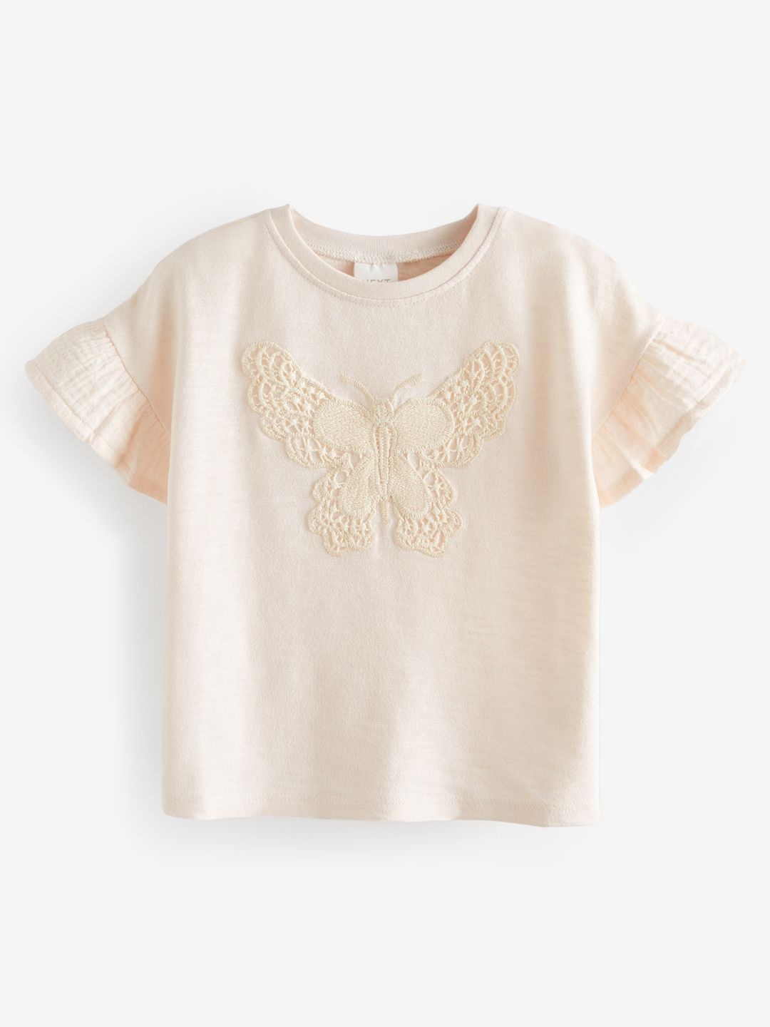 

NEXT Girls Pure Cotton Ruffled Top with Crochet Detail, Cream