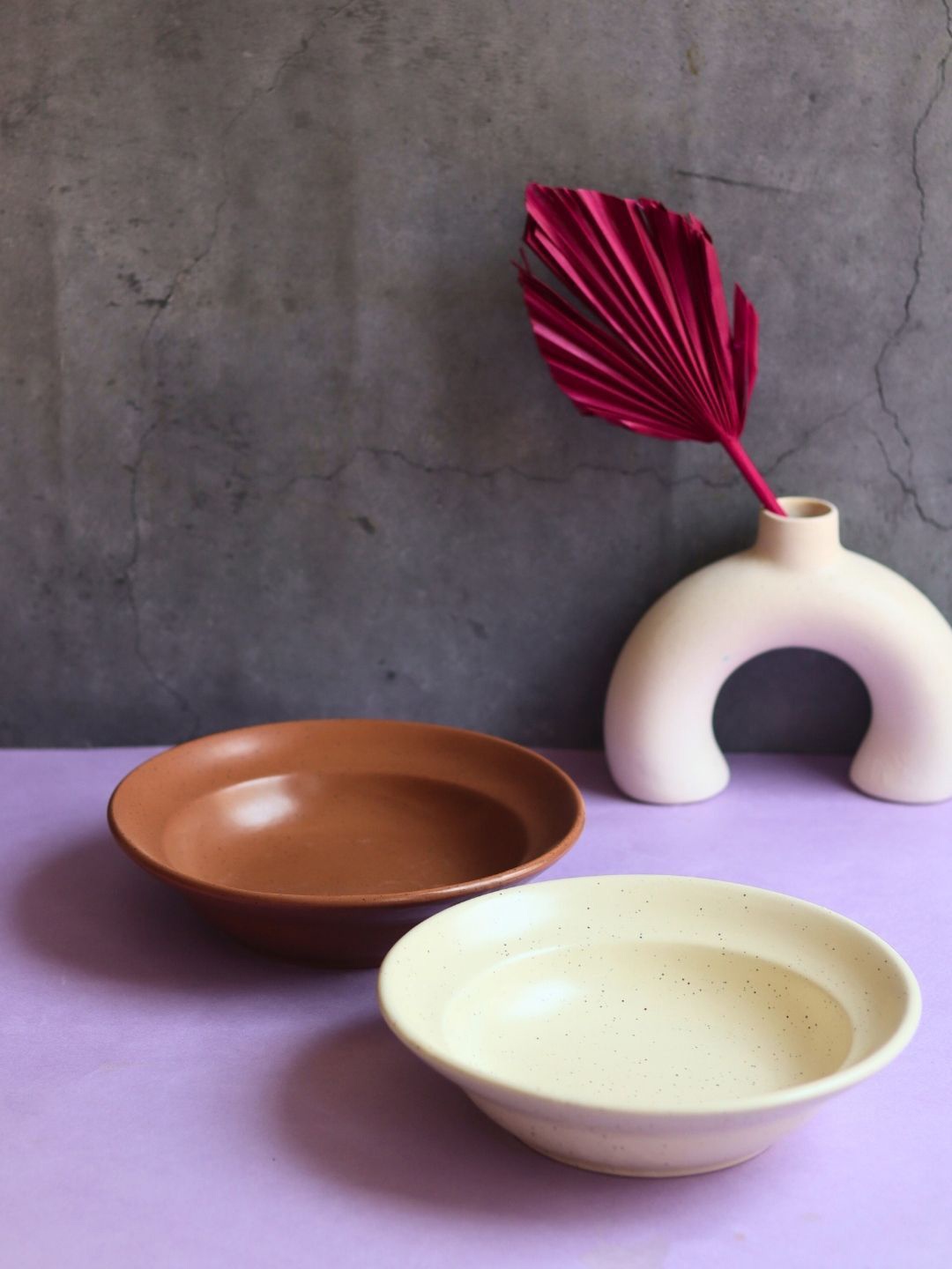 

WEAVING HOMES Rust & White 2 Pieces Glossy Ceramic Pasta Plates