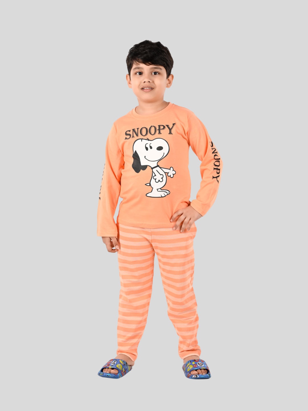 

Here&Now X Denikid Boys Printed Pure Cotton T-shirt with Pyjamas, Orange