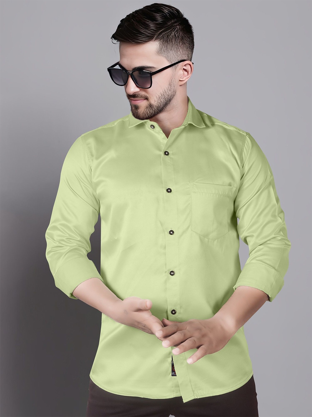 

Jb Just BLACK Men Classic Spread Collar Solid Slim Fit Party Shirt, Green