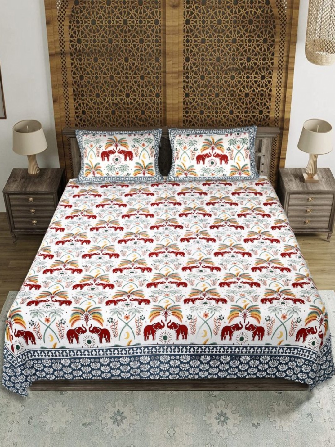 

EasyGoods Blue & White Cotton Floral 210 TC King Bedsheet with 2 Pillow Covers