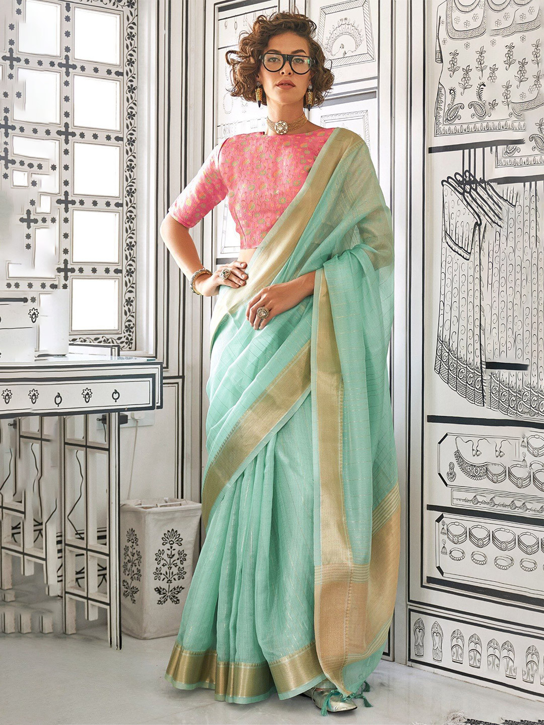 

MySilkLove Striped Zari Silk Blend Saree, Blue