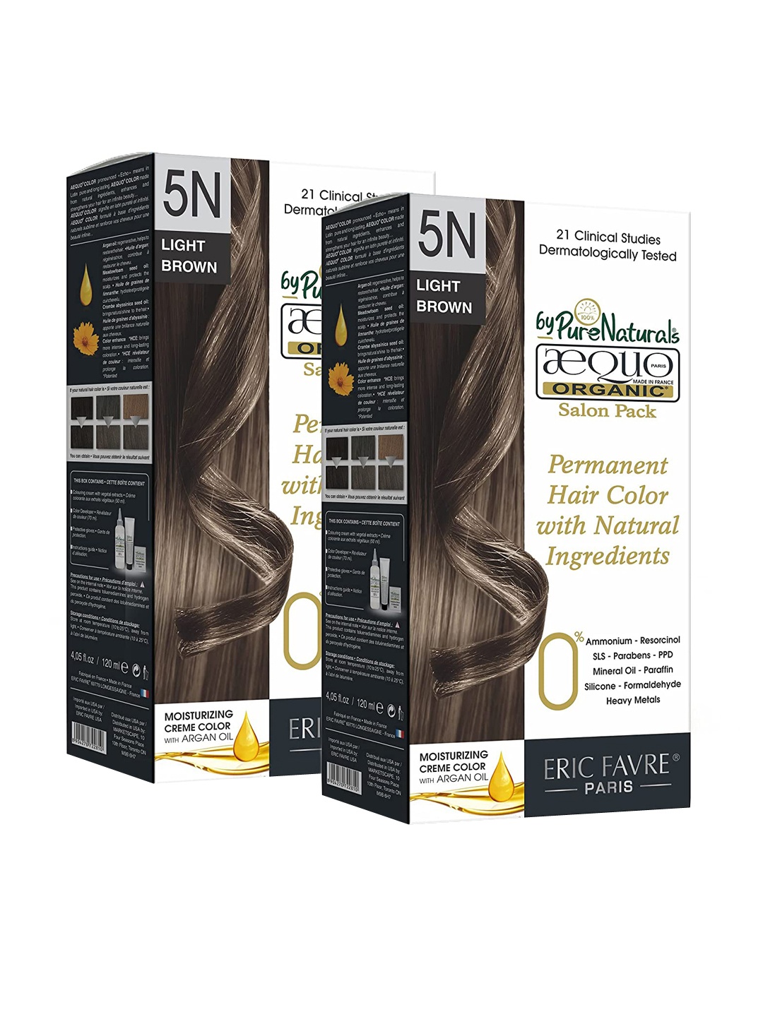 

Aequo Organic Set of 2 Permanent Cream Hair Color 120 ml Each - Light Brown 5N