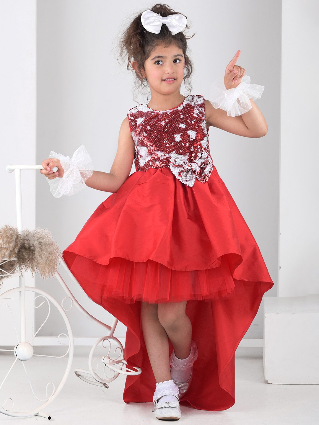 

Foreverkidz Girls Sequined Satin Fit and Flare Dress, Red