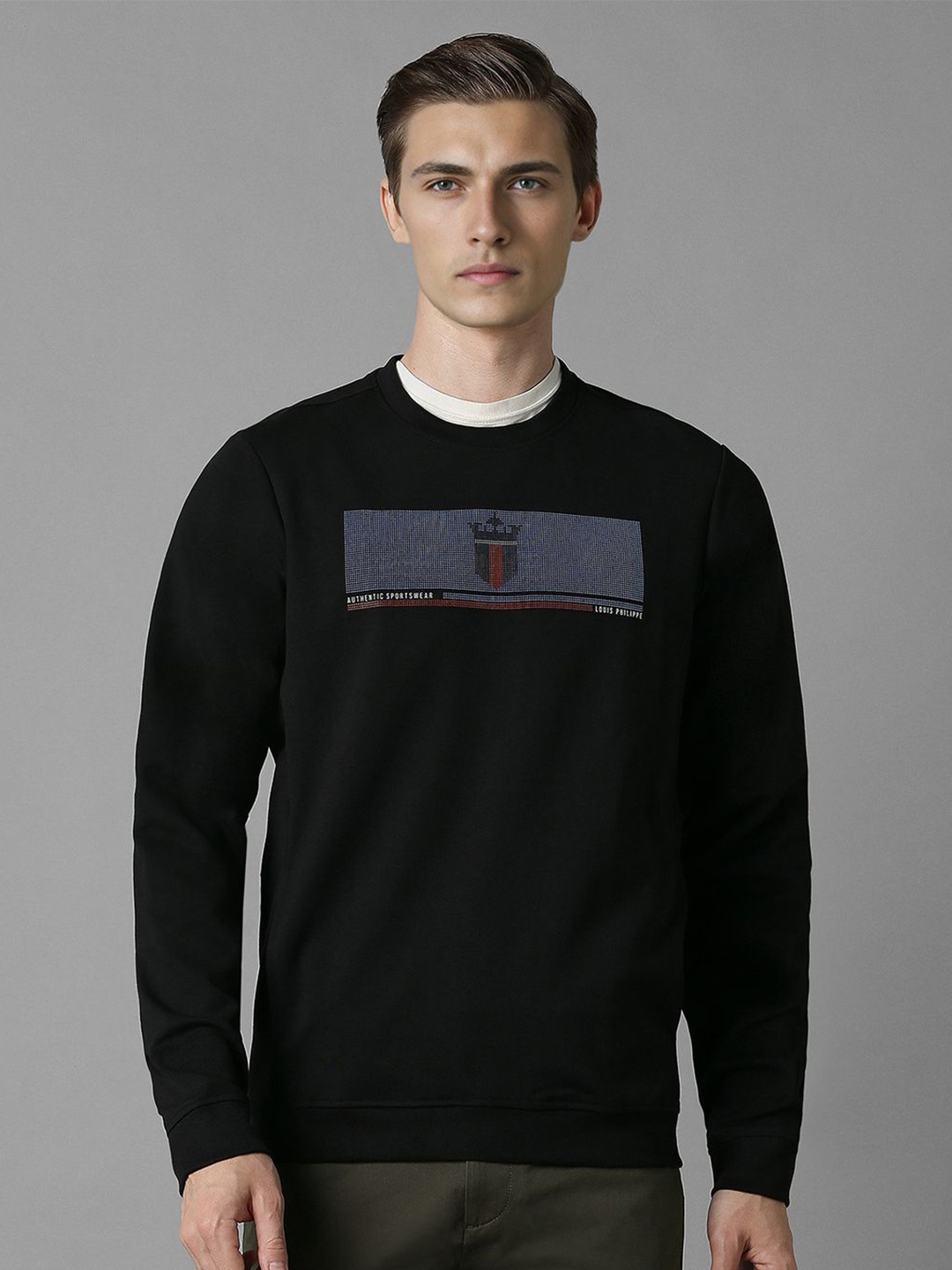 

Louis Philippe Sport Men Graphic Printed Knitted Sweatshirt, Black