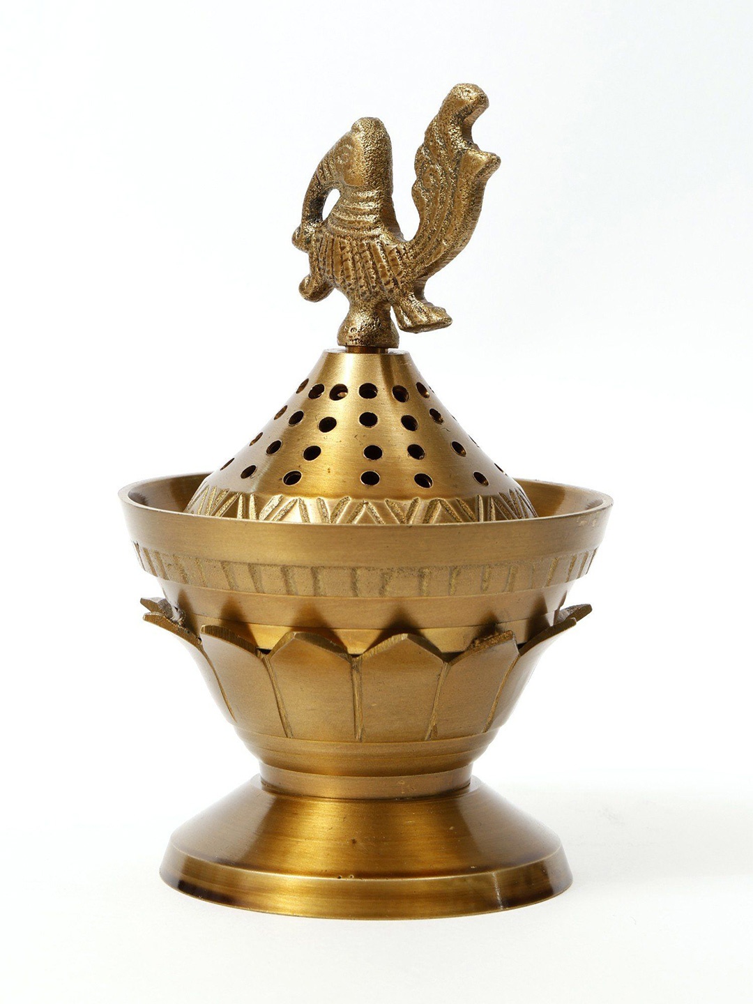 

Exotic India Peacock Design Dhoop Dani, Gold