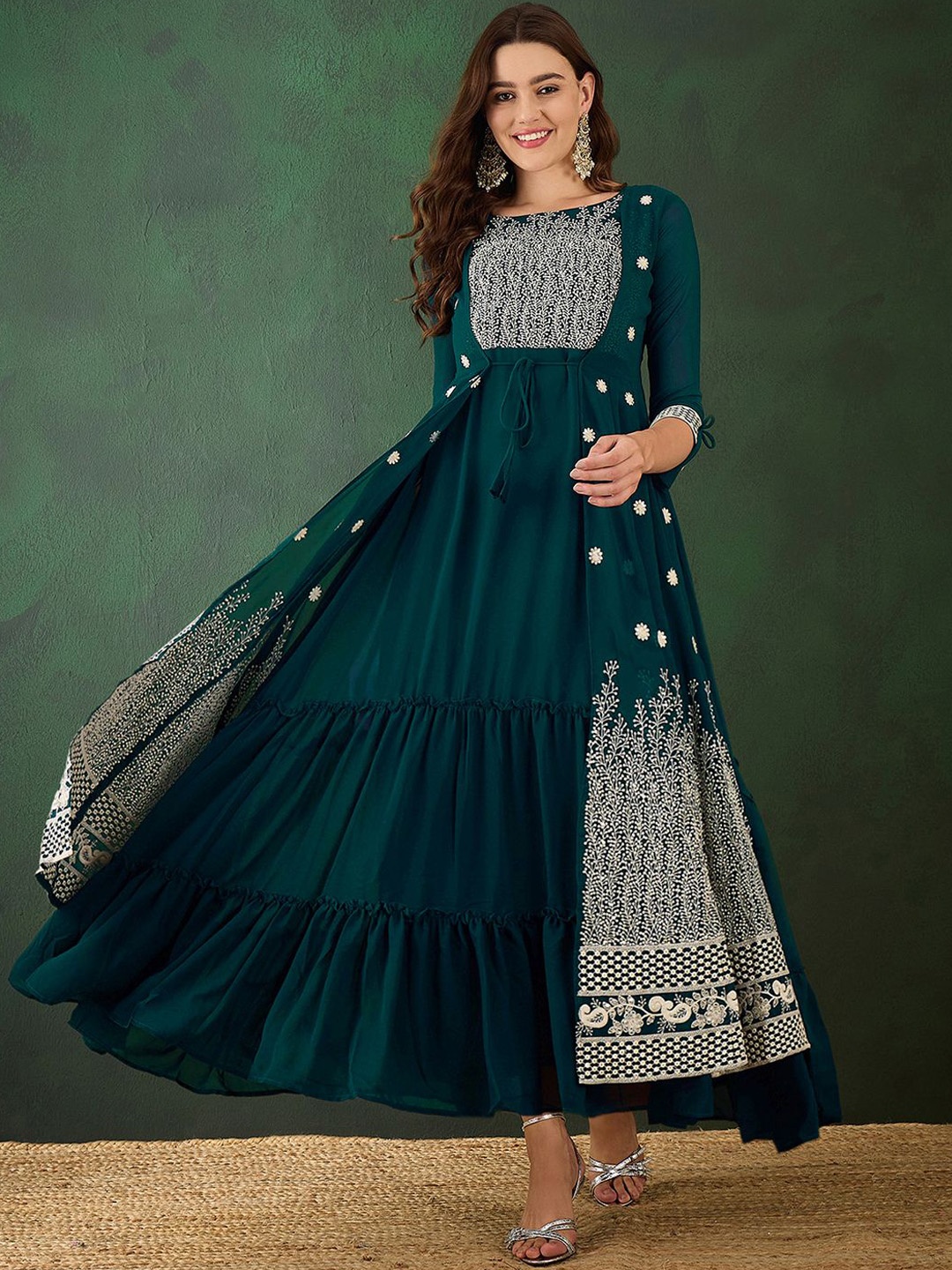 

Sangria Women Embroidered Floral Dress, Teal