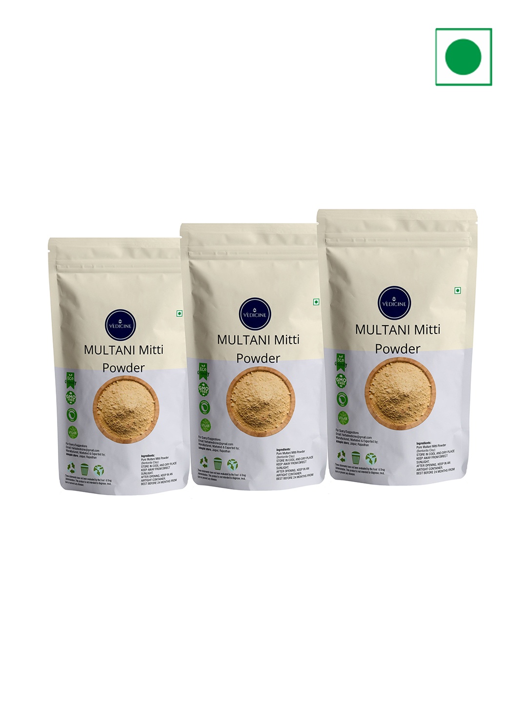 

VEDICINE Set Of 3 Multani Mitti Powder Face Pack- 100 gm Each, Nude