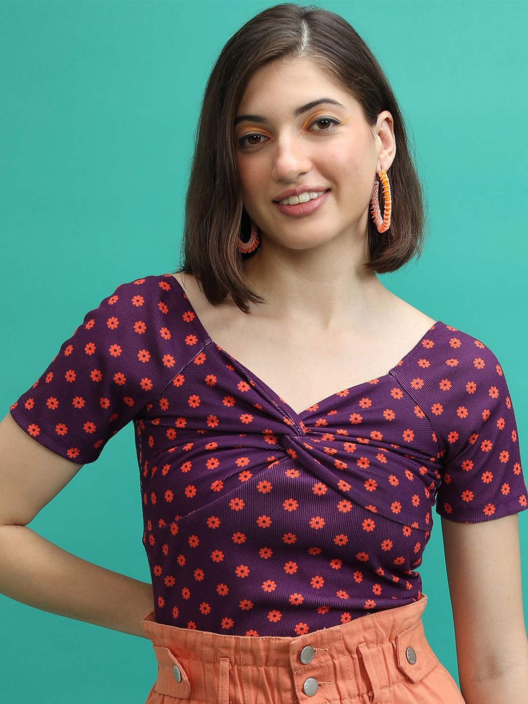 

Tokyo Talkies Floral Print Wrap Top, Purple