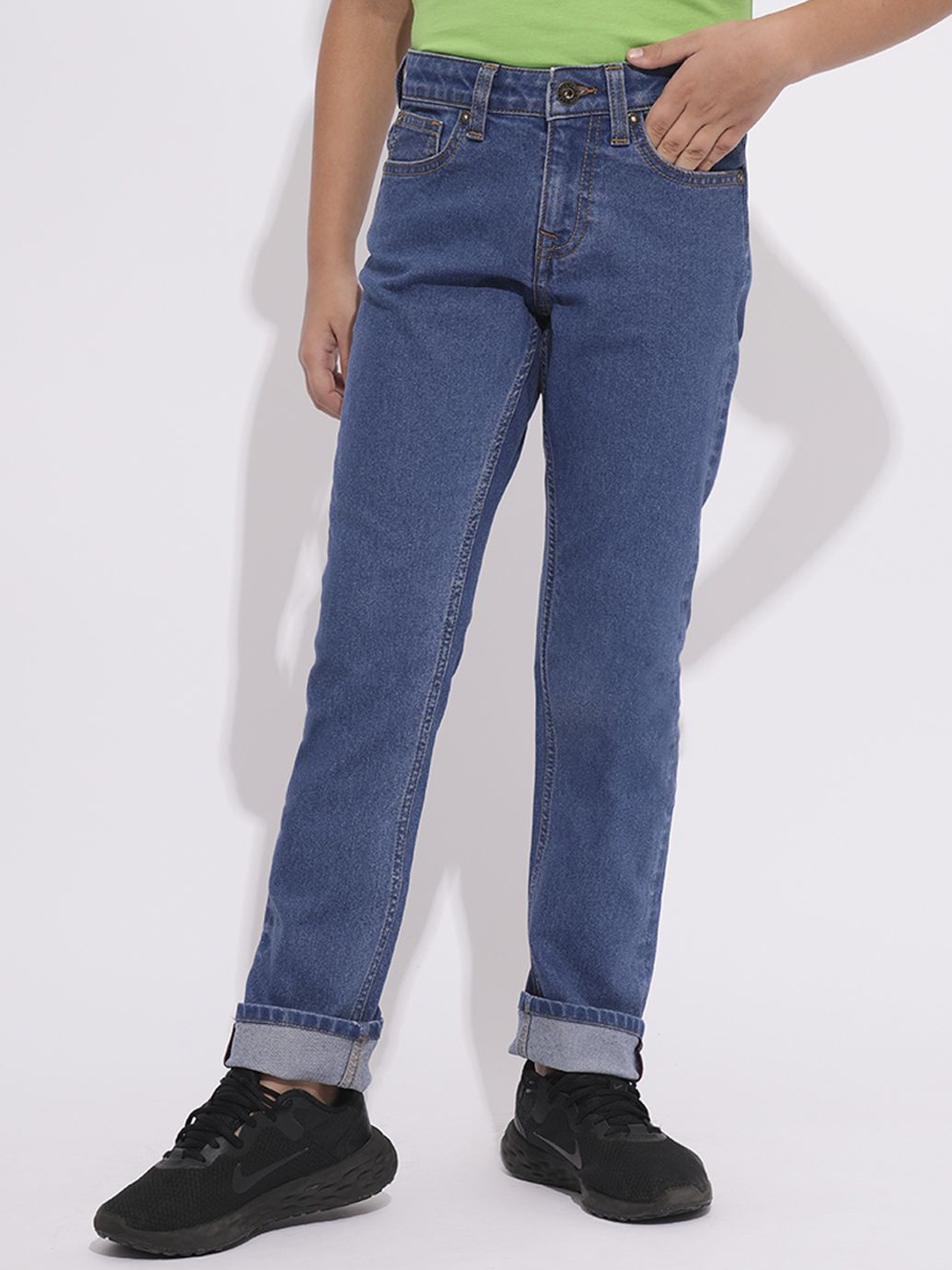 

Jack & Jones Junior Boys Straight Fit Mid-Rise Pure Cotton Jeans, Blue