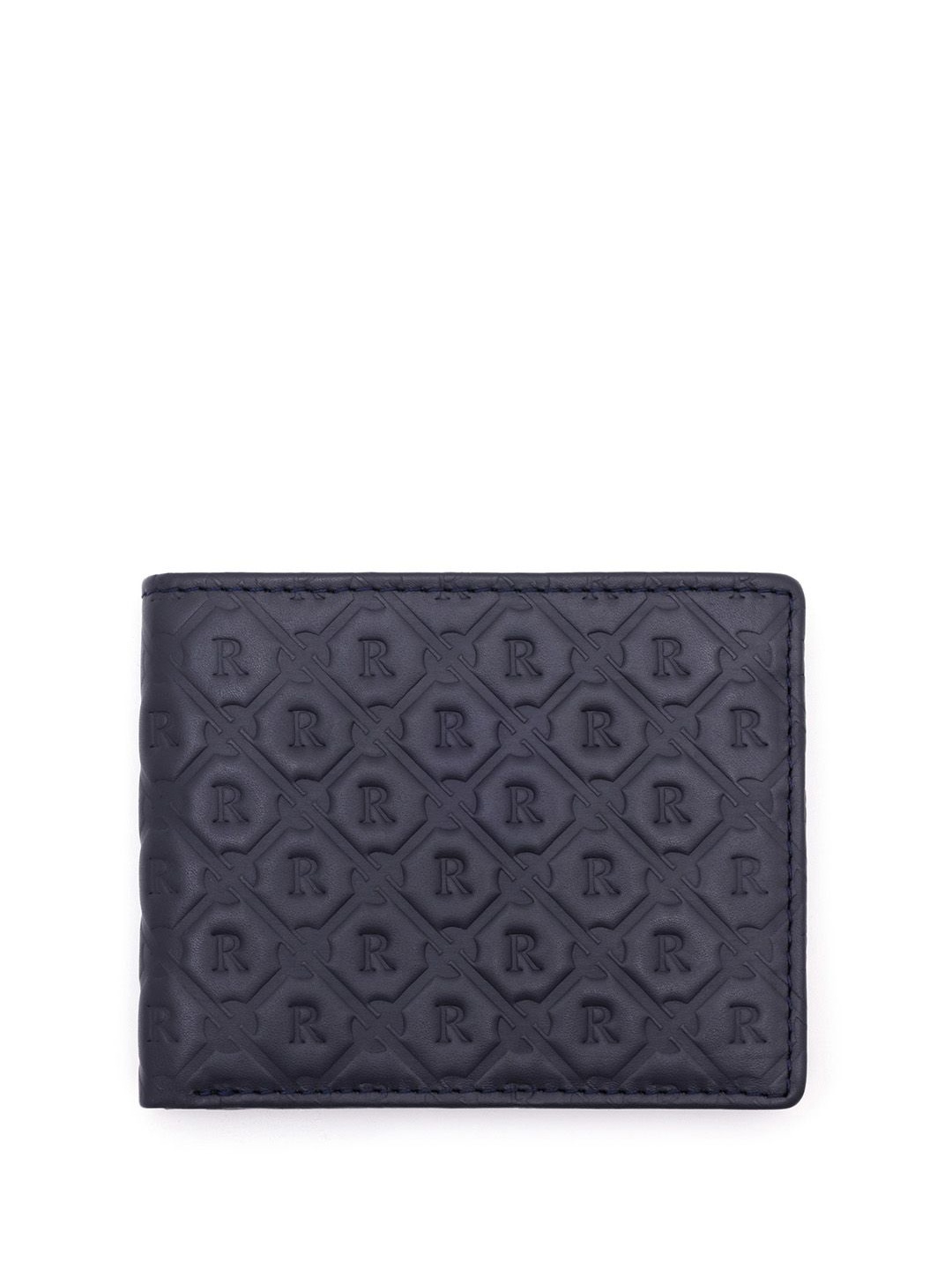 

RARE RABBIT Men Leather Embossed Monogram Two Fold Wallet, Blue