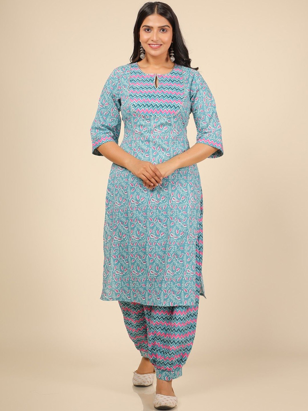 

Aramya Women Floral Printed Regular Pure Cotton Kurta with Salwar, Green