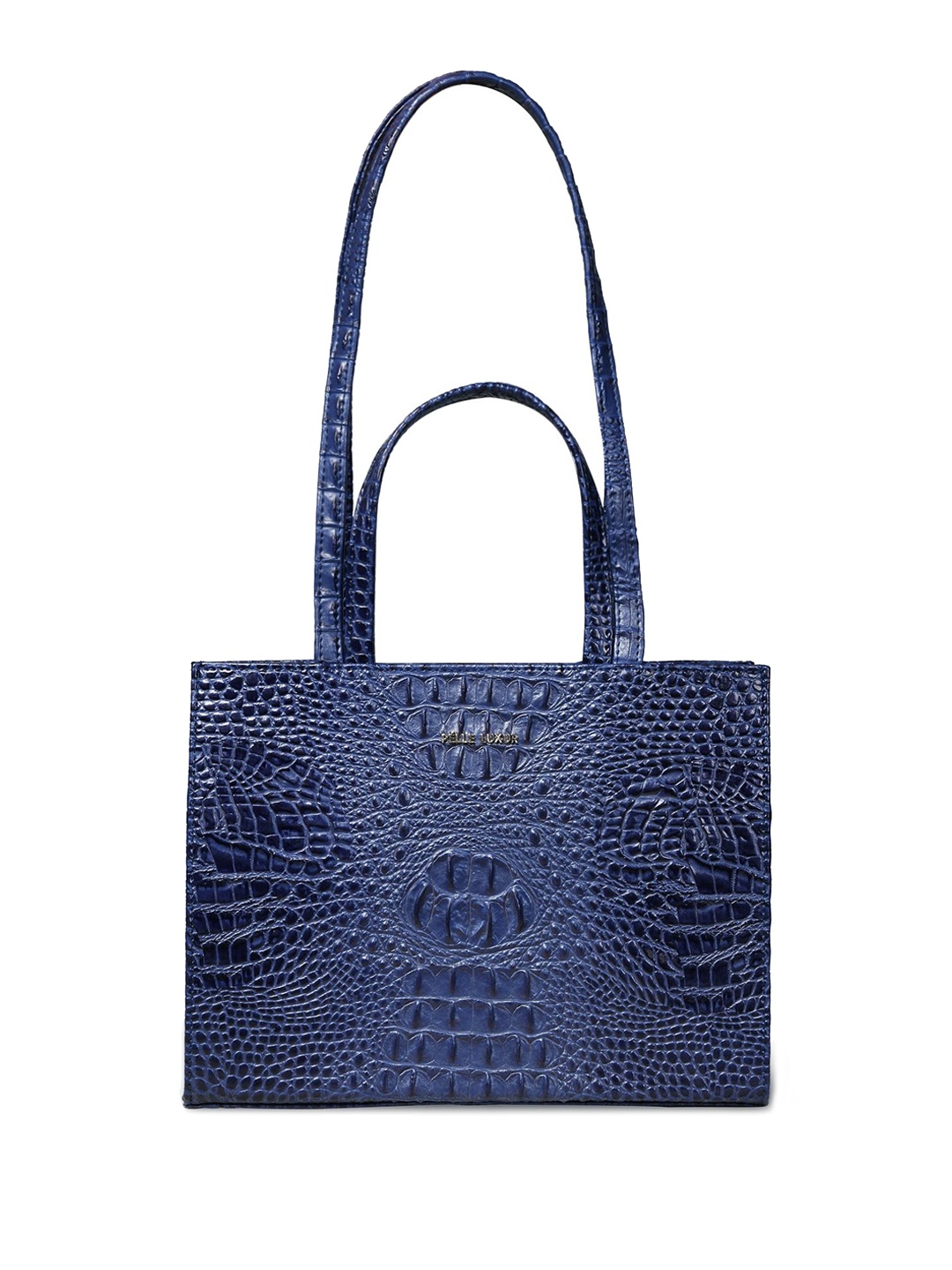 

PELLE LUXUR Textured PU Shopper Shoulder Bag with Cut Work, Navy blue