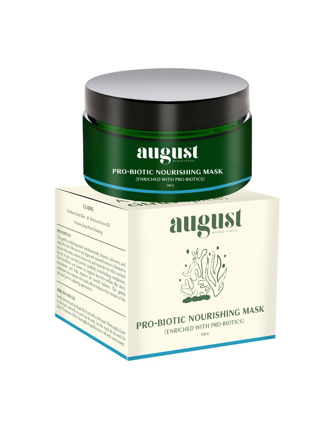 

August Bioscience Pro-Biotic Clay Mask- 100g, Green