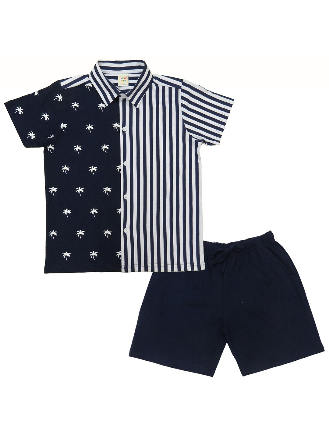 

Clothe Funn Boys Striped Shirt with Shorts, Navy blue