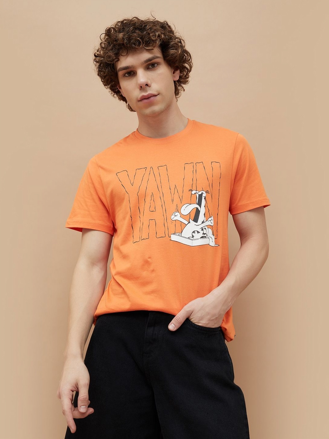 

Fame Forever by Lifestyle Men Typography Printed Applique T-shirt, Orange